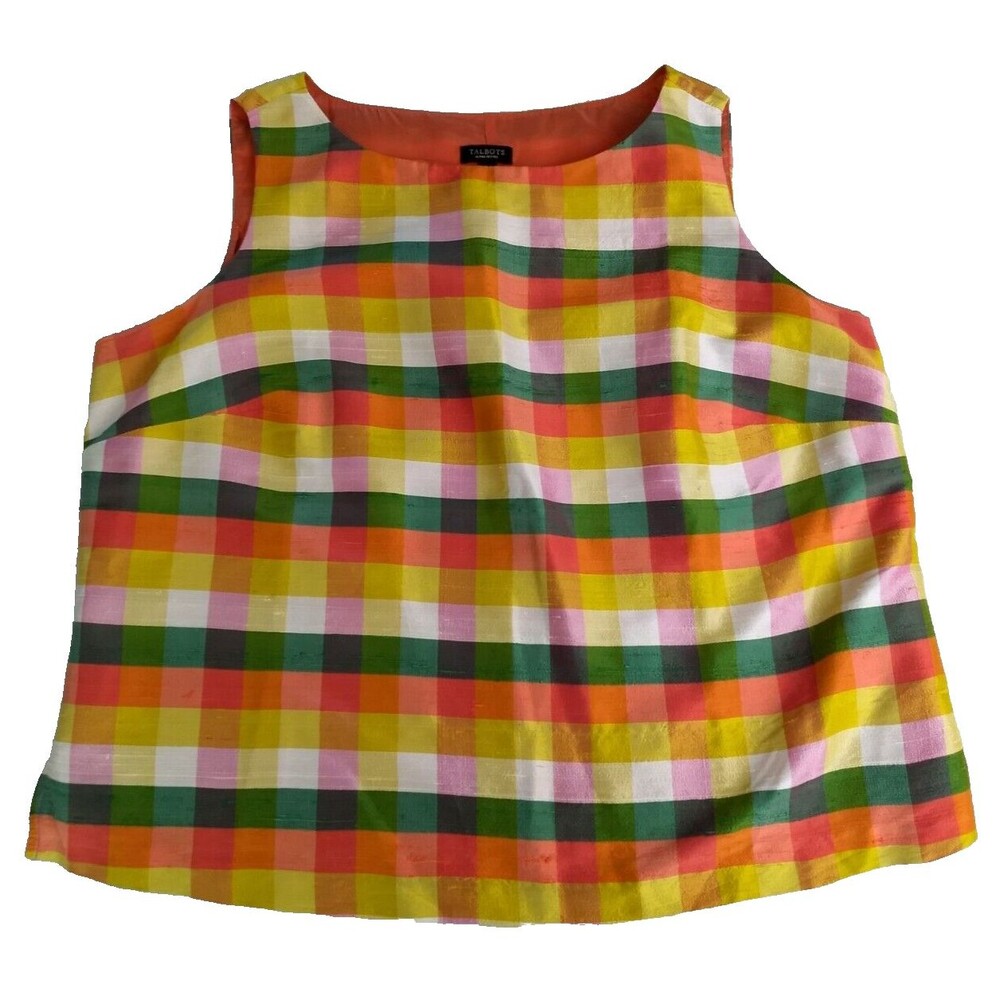 Talbots Sleeveless Textured Silk Striped Top Womens Plus Petite 14WP Side Zipper